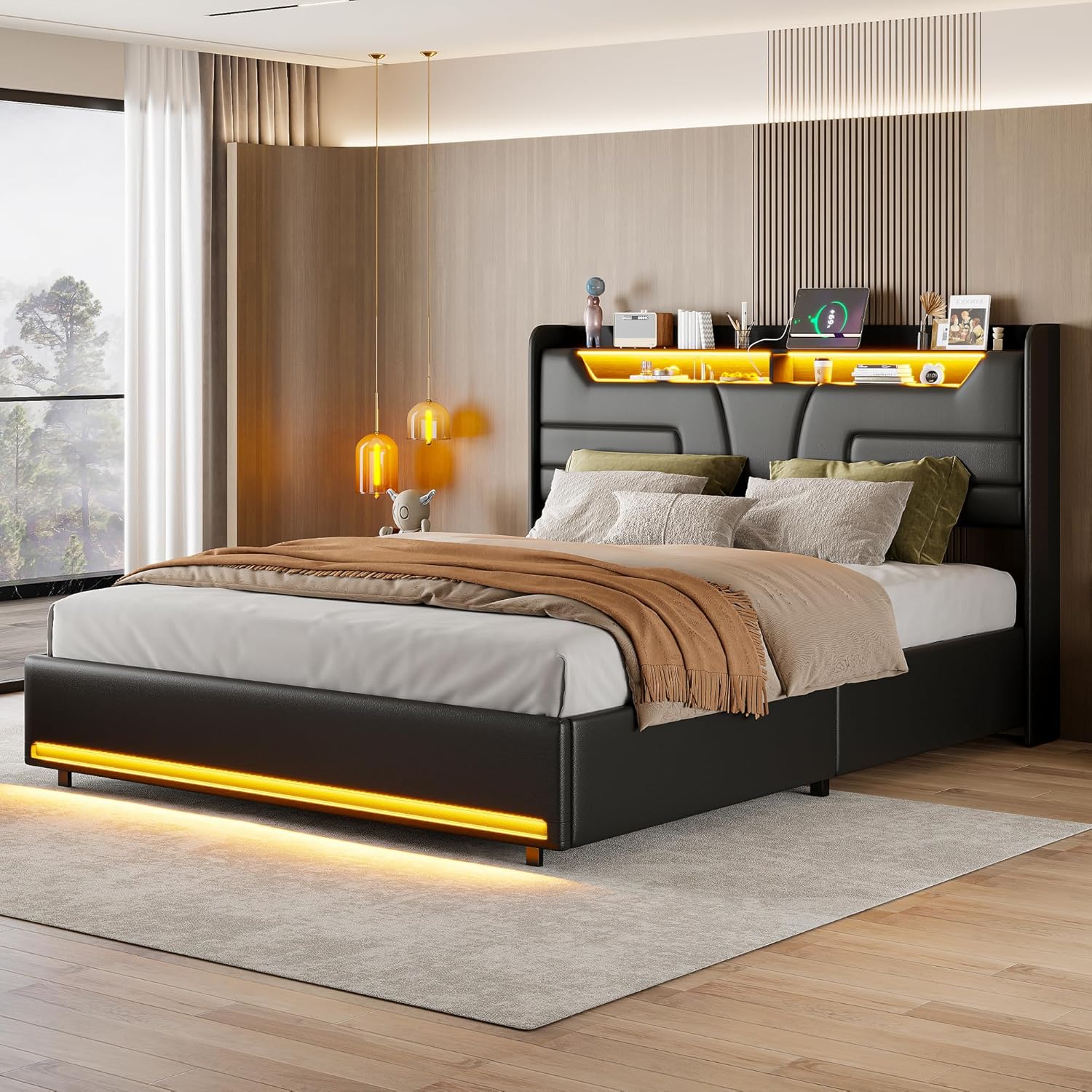 Lit Coffre Capitonné 140 x 200 cm – Tête de Lit Hydraulique & Sommier à Lattes – Flanelle Blanc Cassé