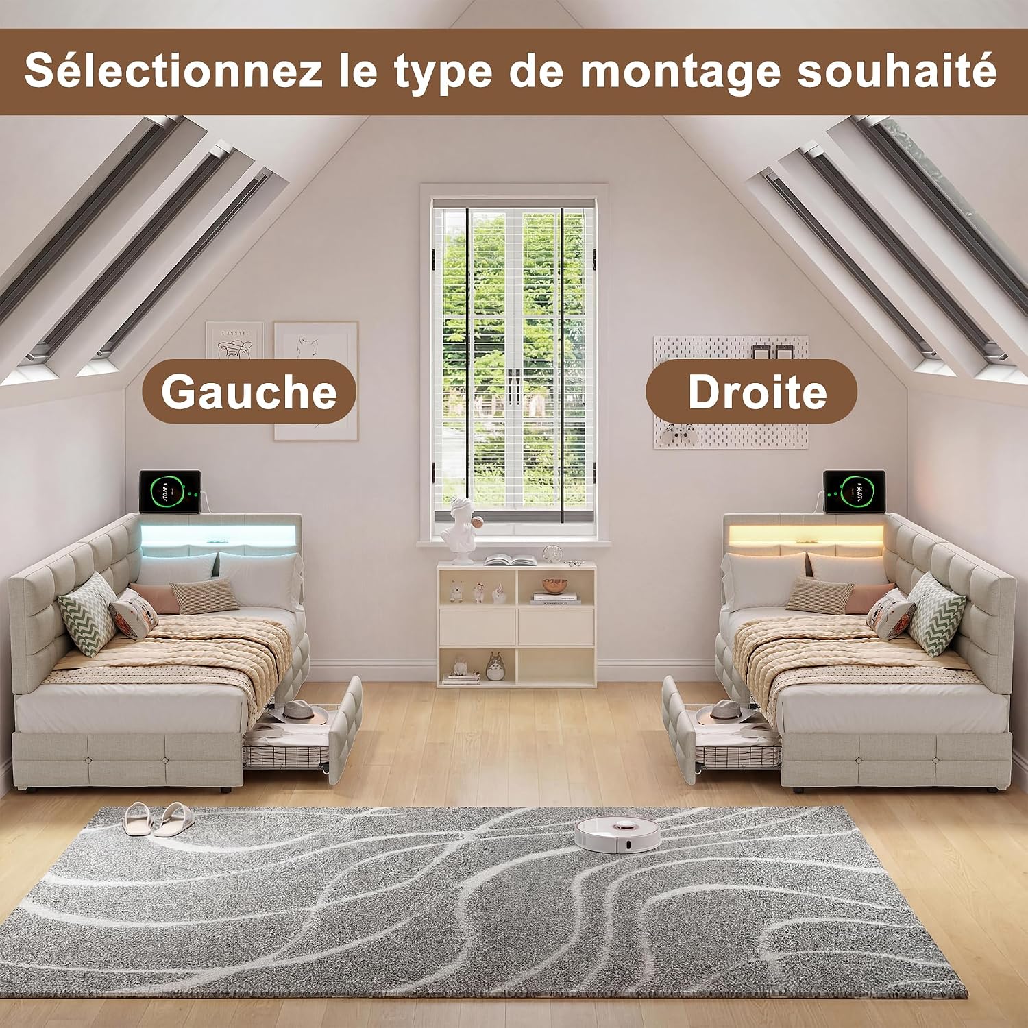 Lit Coffre 90x200 cm – Tête de Lit Rangement, Éclairage LED 16 Couleurs & Ports USB/USB-C