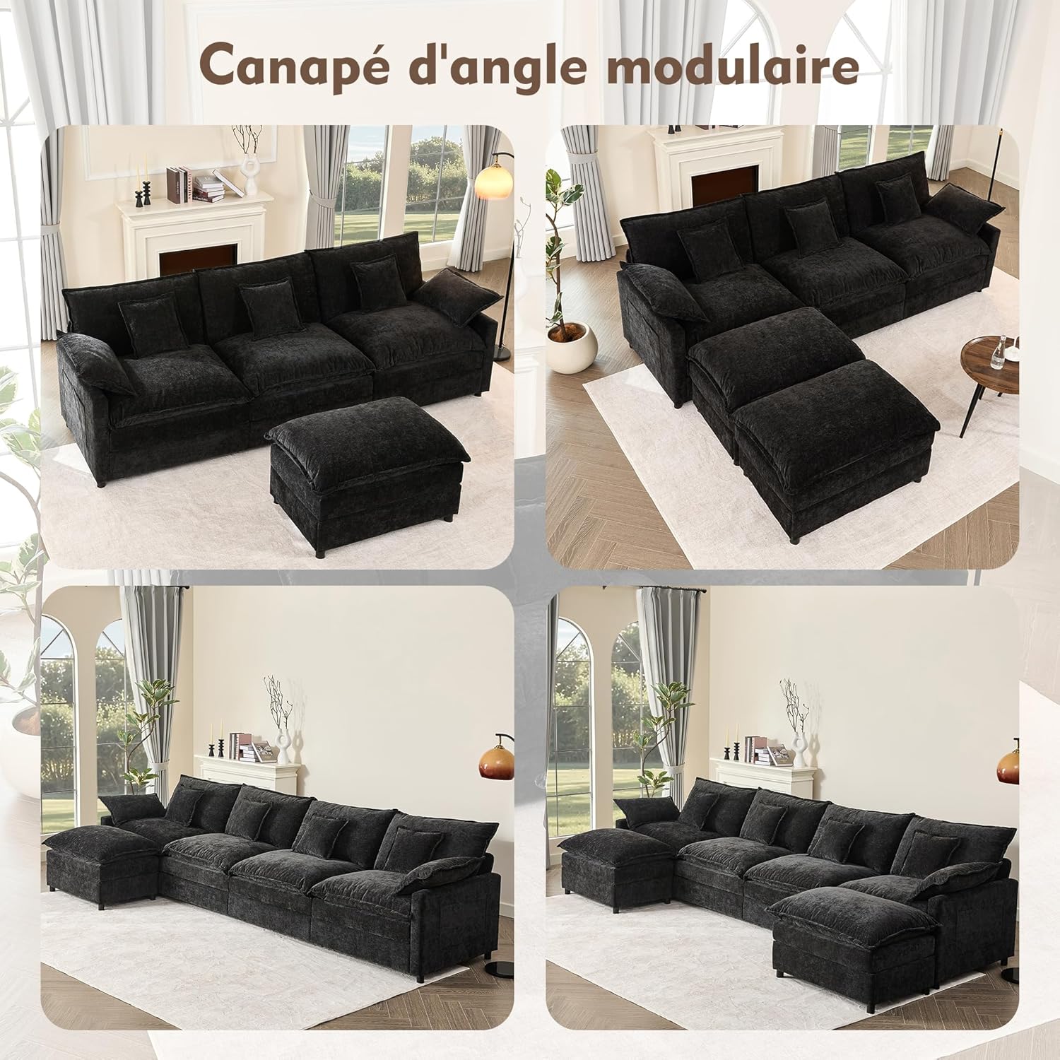 Canapé Modulable Litbird 3 Places — Velours Côtelé, Rose Pâle, Convertible