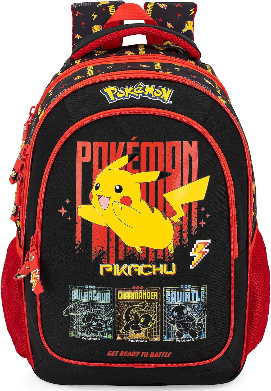 Clondo Elementary School Backpack for Kids, 43 x 33 x 15 cm, Multi-Pocket, Ergonomic Backrest, Padded Shoulder Straps, Bottle Holder Pockets, Large Capacity and Shiny Design, Pokemon Expressive
