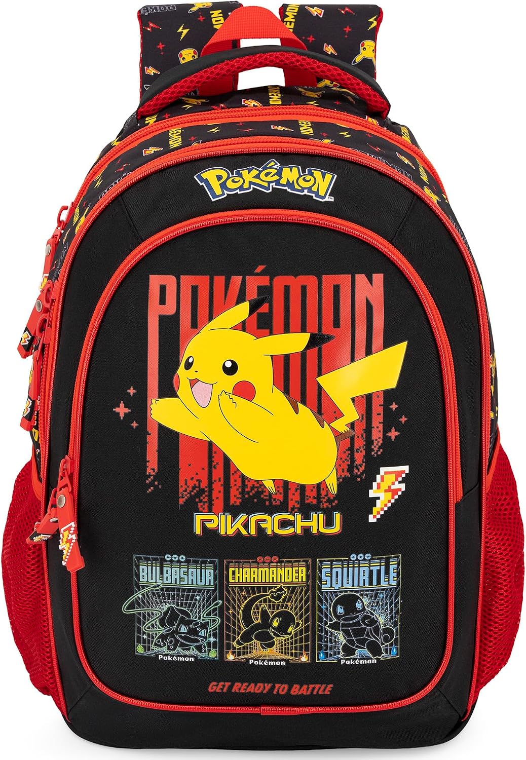 Clondo Elementary School Backpack for Kids, 43 x 33 x 15 cm, Multi-Pocket, Ergonomic Backrest, Padded Shoulder Straps, Bottle Holder Pockets, Large Capacity and Shiny Design, Pokemon Expressive