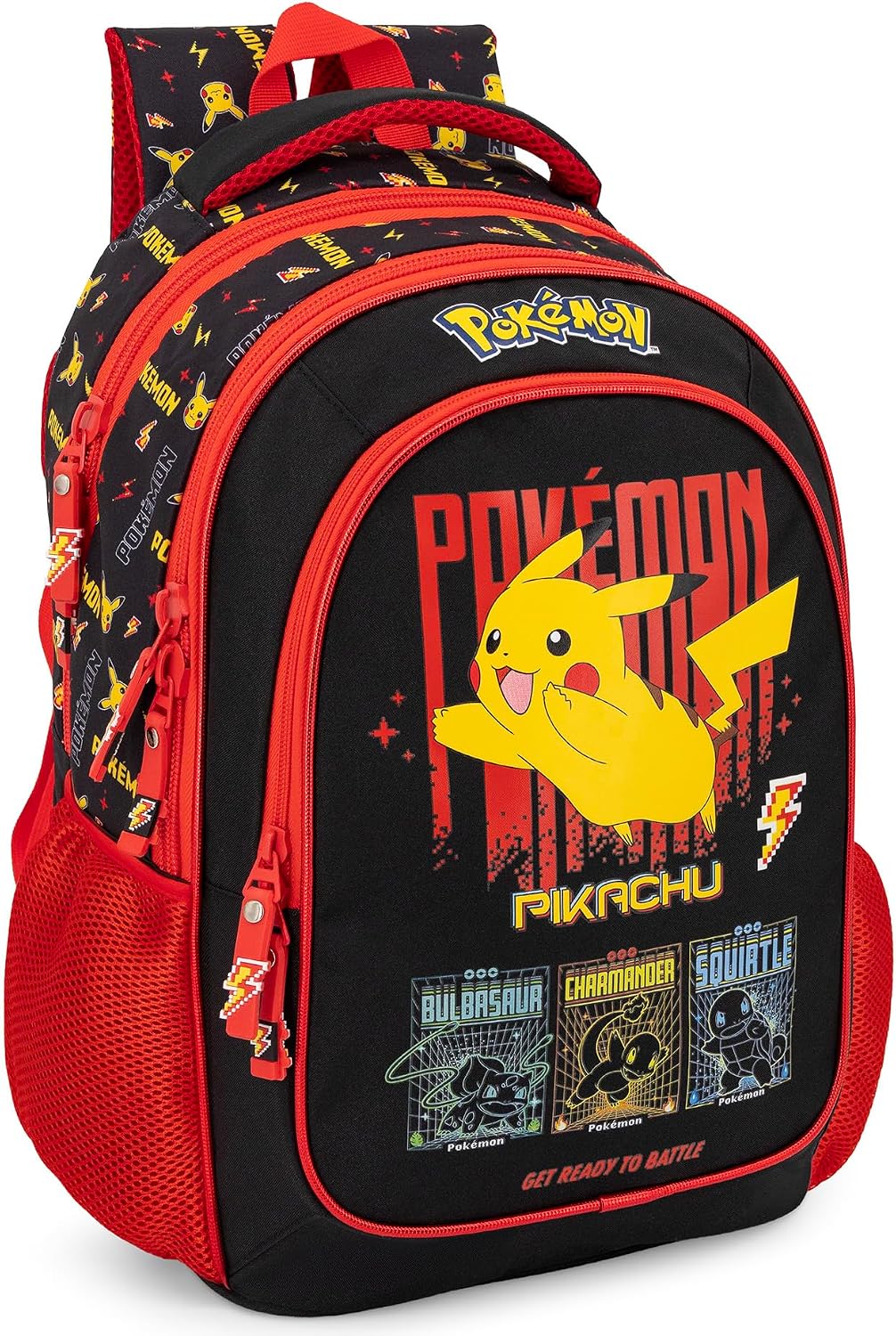 Clondo Elementary School Backpack for Kids, 43 x 33 x 15 cm, Multi-Pocket, Ergonomic Backrest, Padded Shoulder Straps, Bottle Holder Pockets, Large Capacity and Shiny Design, Pokemon Expressive
