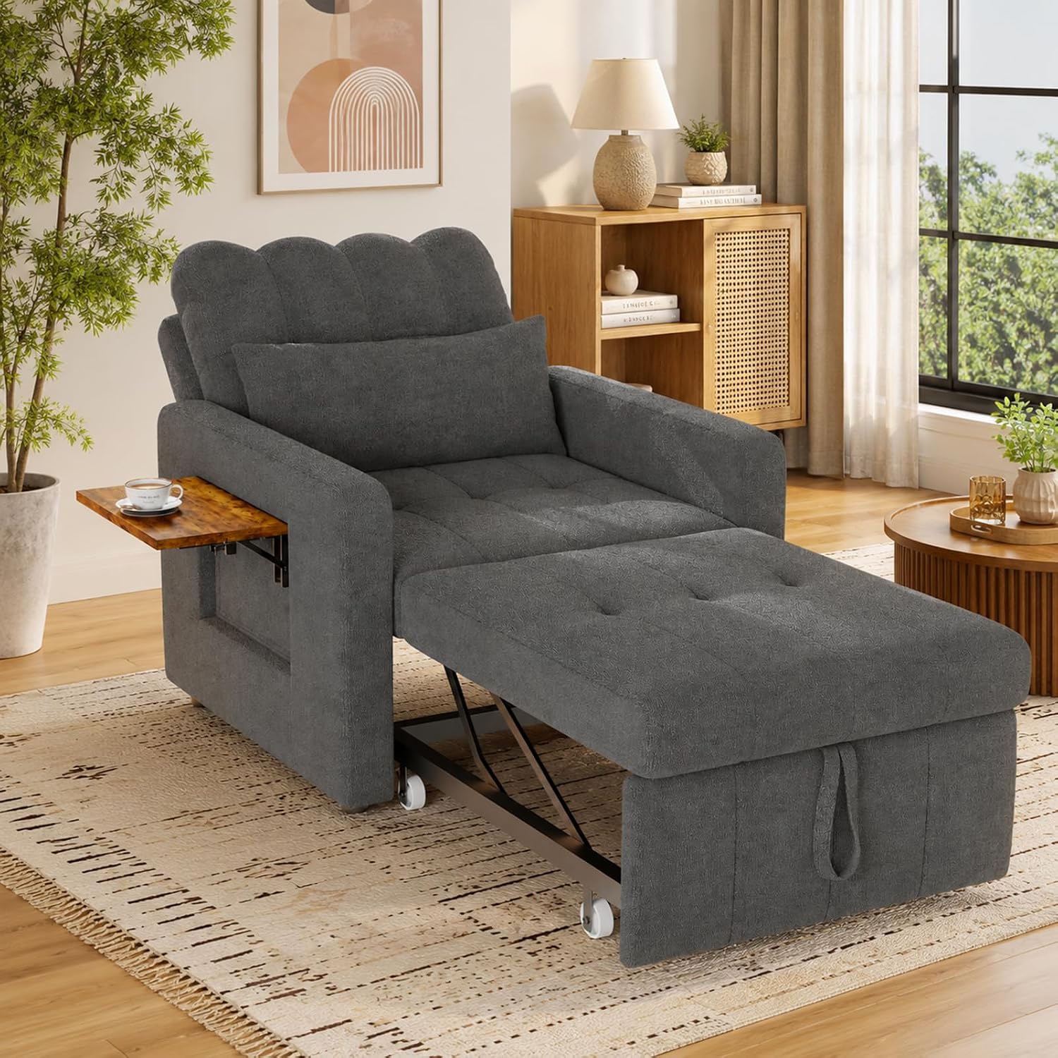 Canapé-Lit Convertible LKPOMI 2 Places — Velours Beige, Lit 180x200 cm