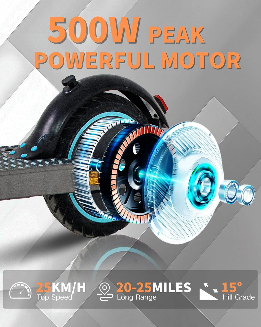 QnQ Elektrische step voor volwassenen, ultralicht, bereik 20-30 km, opvouwbare elektrische step, motor 500 W, batterij 36 V 10,4 Ah, dubbele schokdemper, honingraatbanden, lekvrij, elektrische step