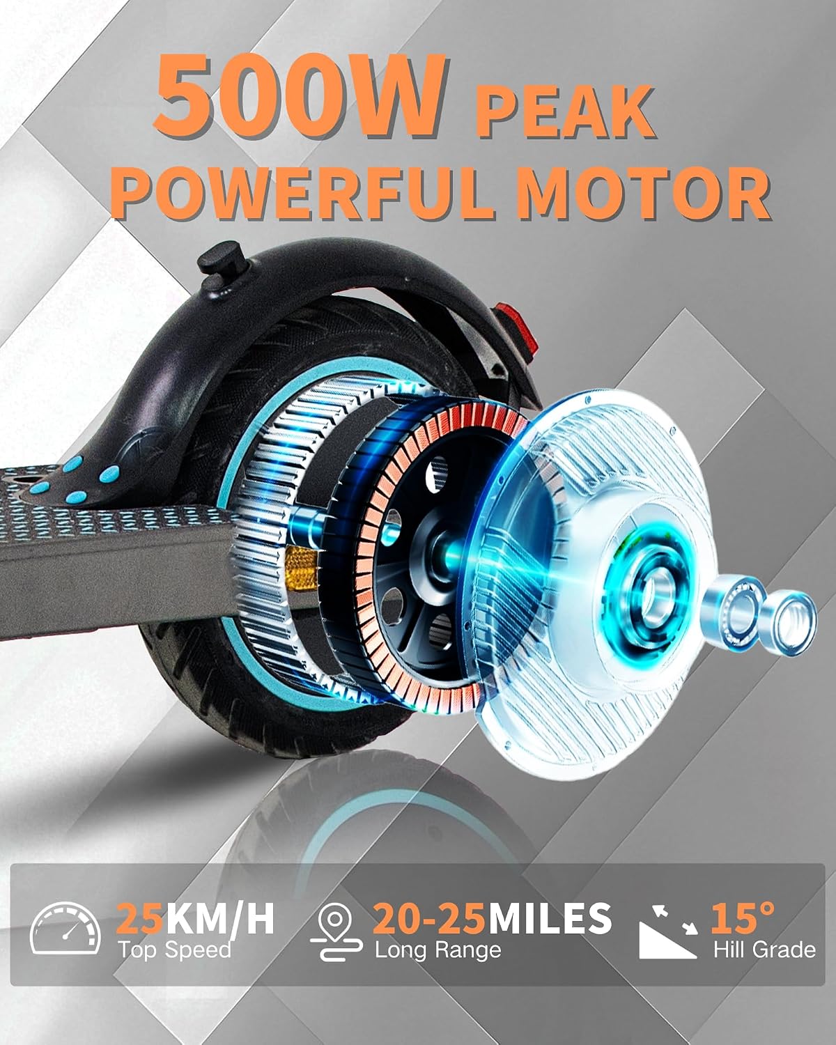 QnQ Elektrische step voor volwassenen, ultralicht, bereik 20-30 km, opvouwbare elektrische step, motor 500 W, batterij 36 V 10,4 Ah, dubbele schokdemper, honingraatbanden, lekvrij, elektrische step