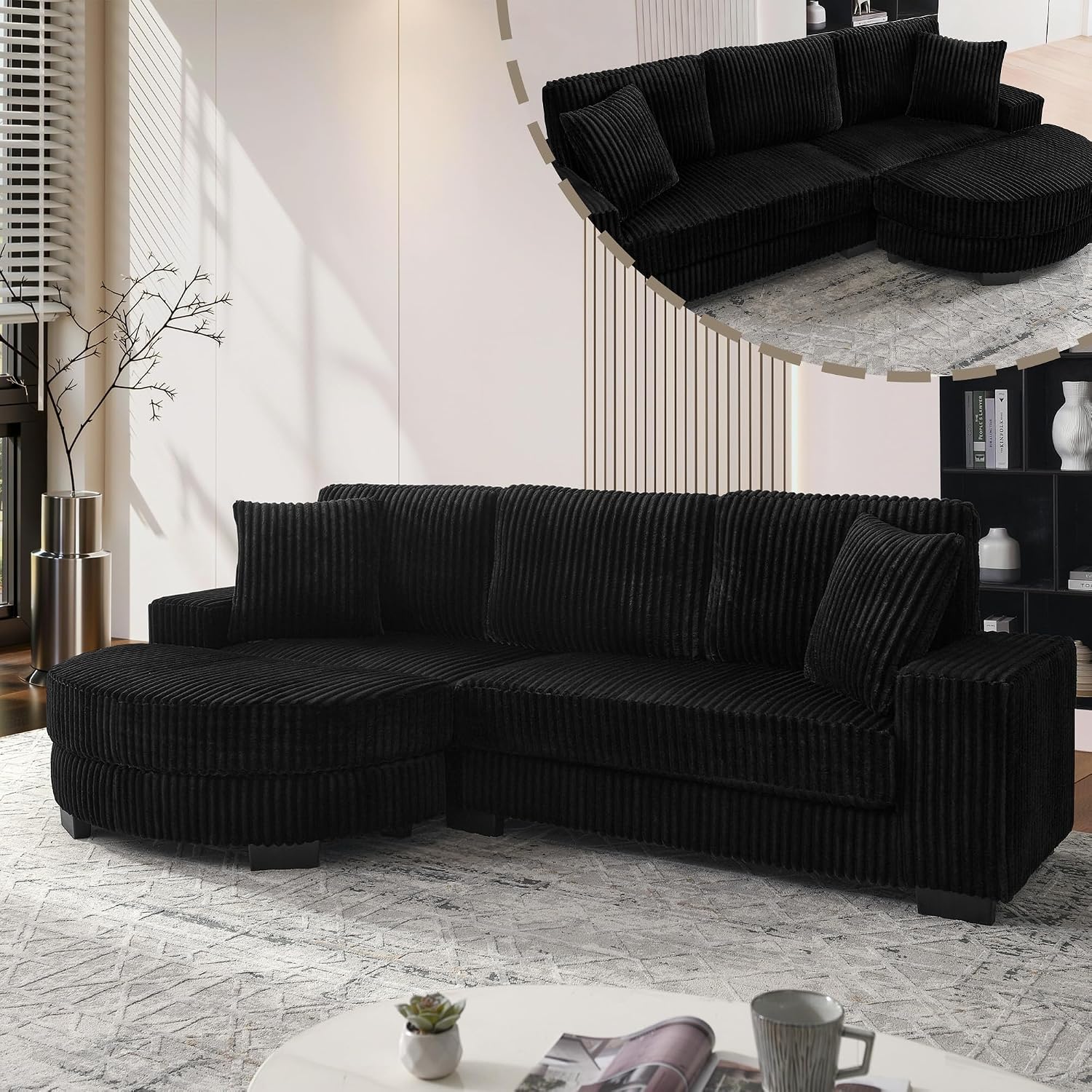 Canapé d'Angle Modulable 3 Places – Mémoire de Forme, Housse Lavable, Sans Montage | Blanc