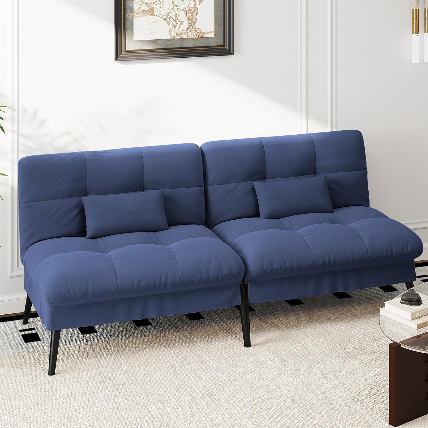 Canapé-lit convertible COMHOMA – 3 places – Tissu gris – Dossier ajustable