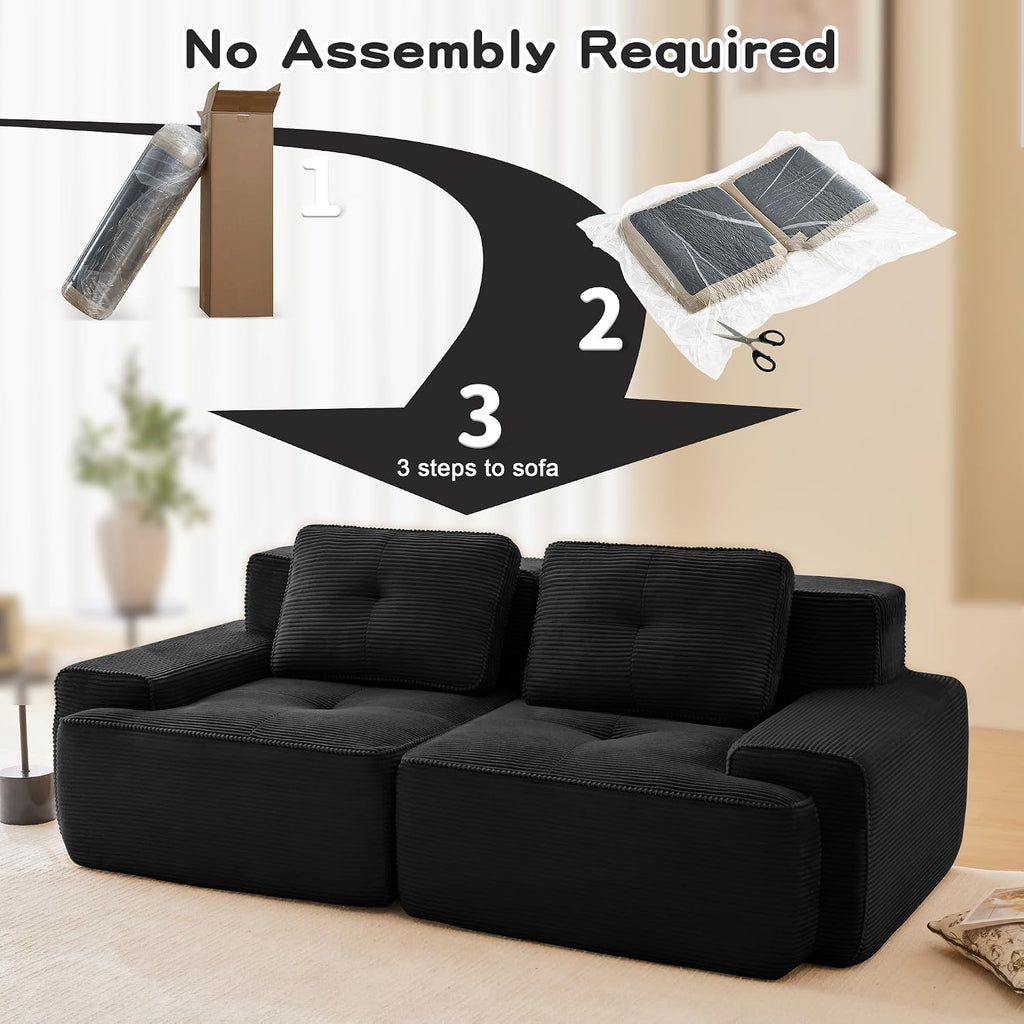 Canapé modulable en L Bladez – 3+1 places – Tissu côtelé kaki clair – Assise profonde