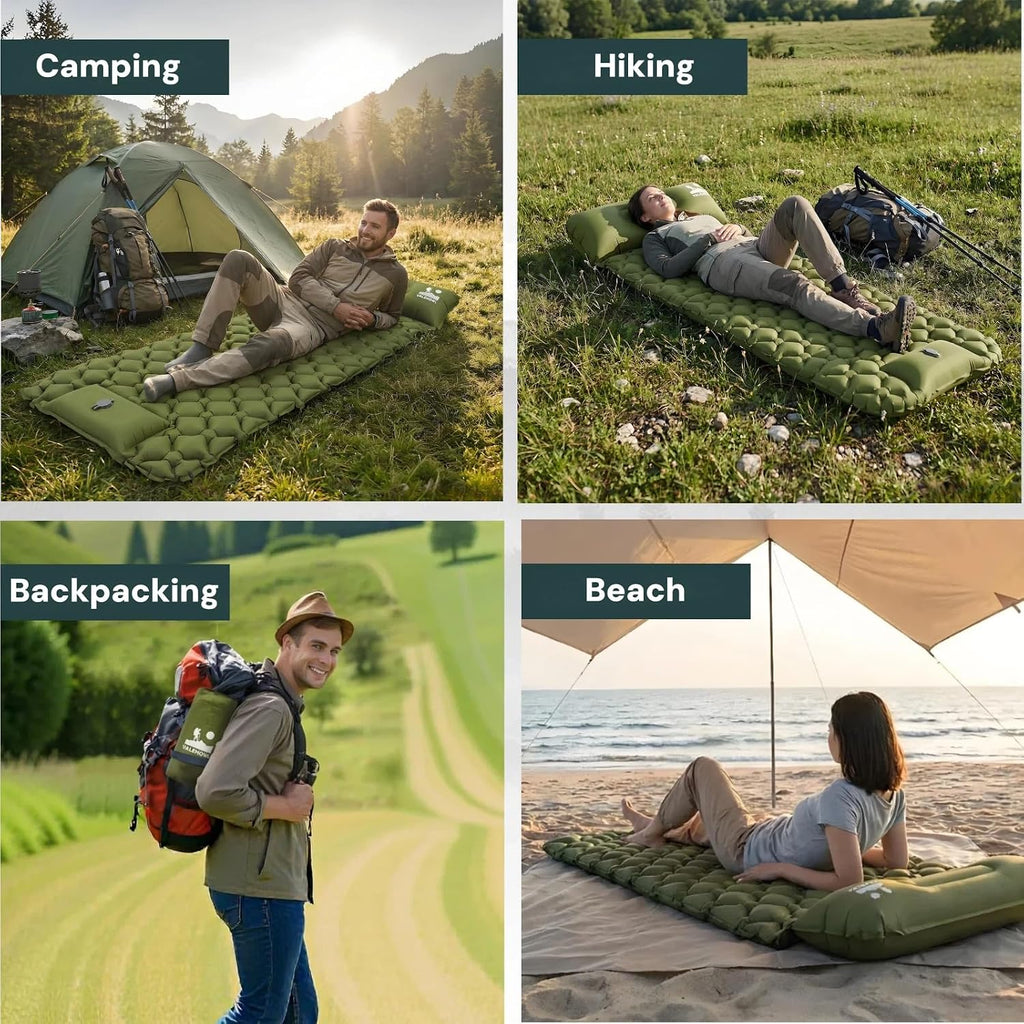 800 g ultralicht opblaasbaar campingmatras, compacte slaapmat met geïntegreerde voetpomp voor tent, wandelen, buiten