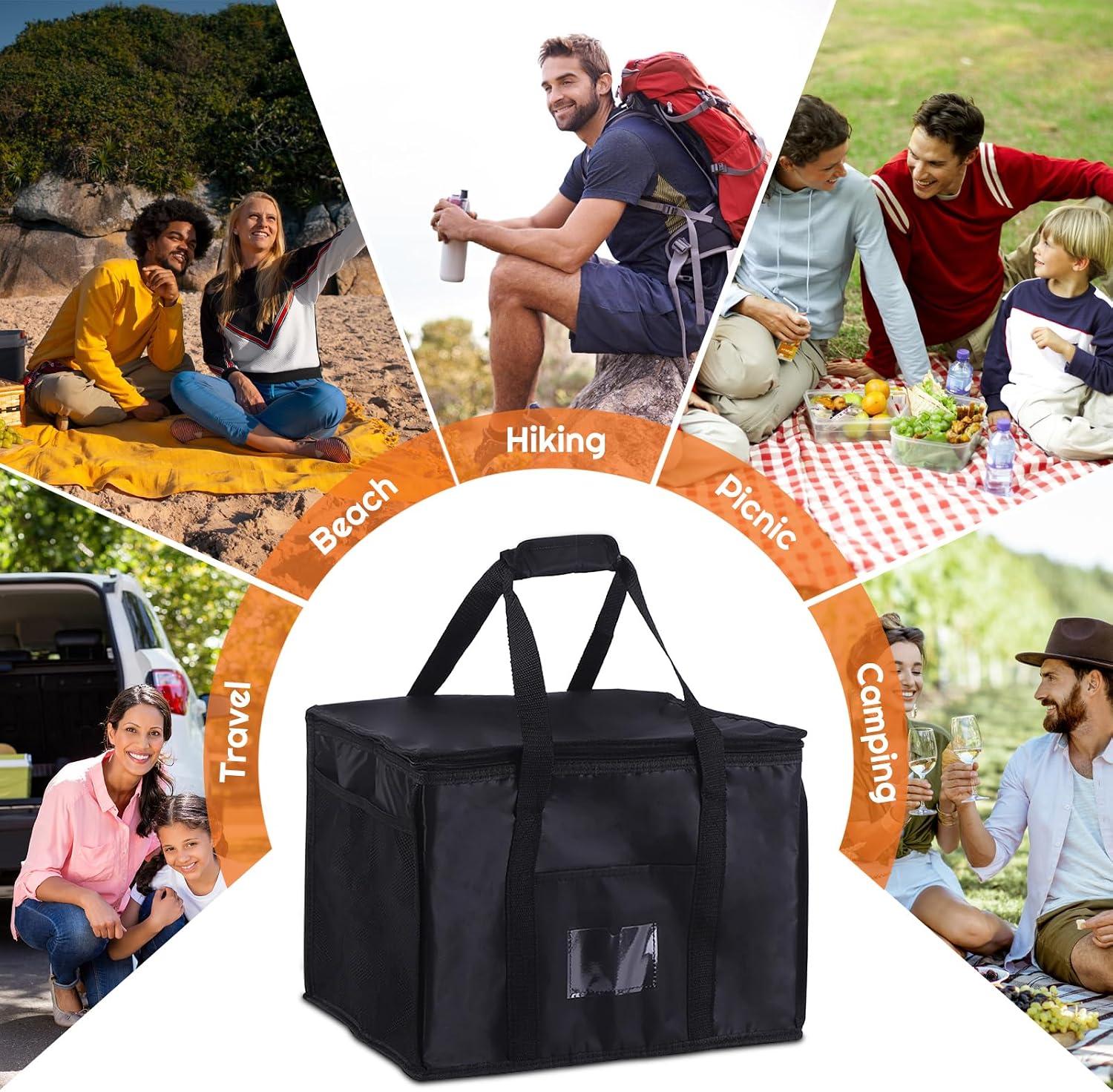SUOXU Koeltas, 40 liter, grote opvouwbare geïsoleerde lunchtas voor picknick en reizen, winkelen, koelbox voor camping, barbecue en voedsellevering (zwart)
