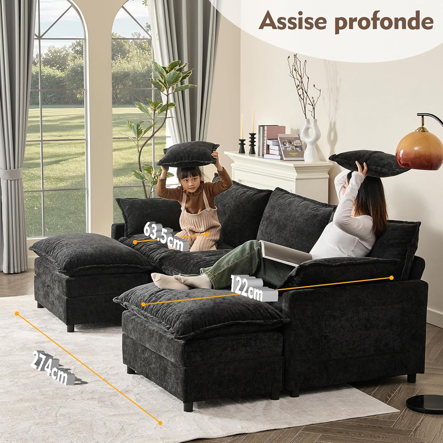 Canapé Modulable Litbird 3 Places — Velours Côtelé, Rose Pâle, Convertible
