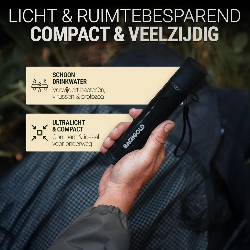 Straw Waterfilter Outdoor Survival – Ultralichte Prepper Apparatuur Levert tot 500 L vers drinkwater voor elke noodsituatie, incl. slang, duurzaam gebouwd, Zwart