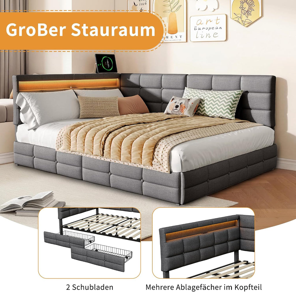 Canapé-Lit Convertible LKPOMI 2 Places — Velours Beige, Lit 180x200 cm