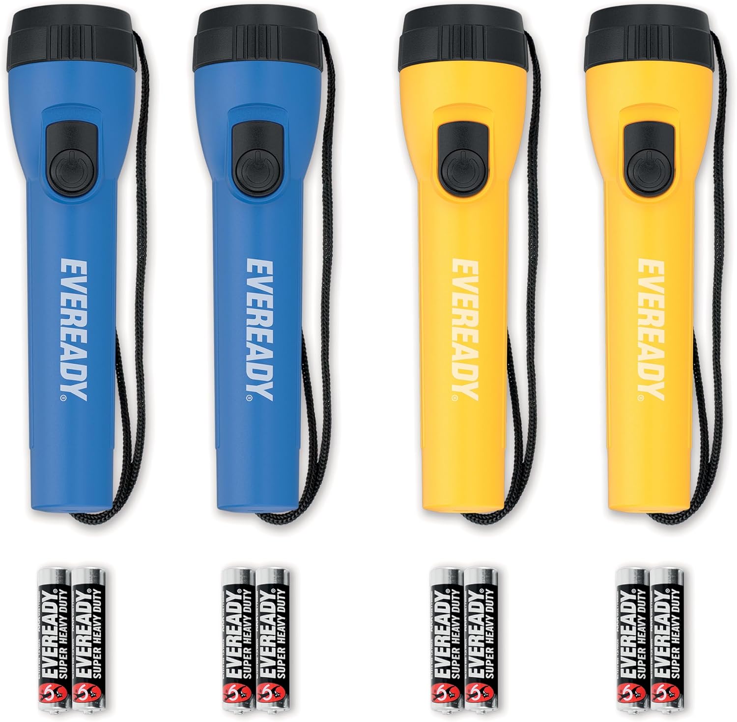 Energizer Eveready Led-zaklamp, 2 stuks, blauw en geel, krachtige zaklamp, lange batterijduur, batterijen inbegrepen, ideaal voor kamperen, wandelen, trailrunning, noodgevallen