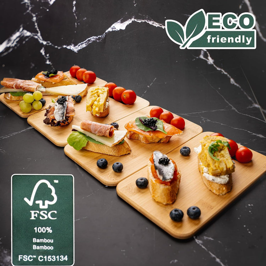 Lot de 4 Planches à Découper en Bambou avec Support Inox