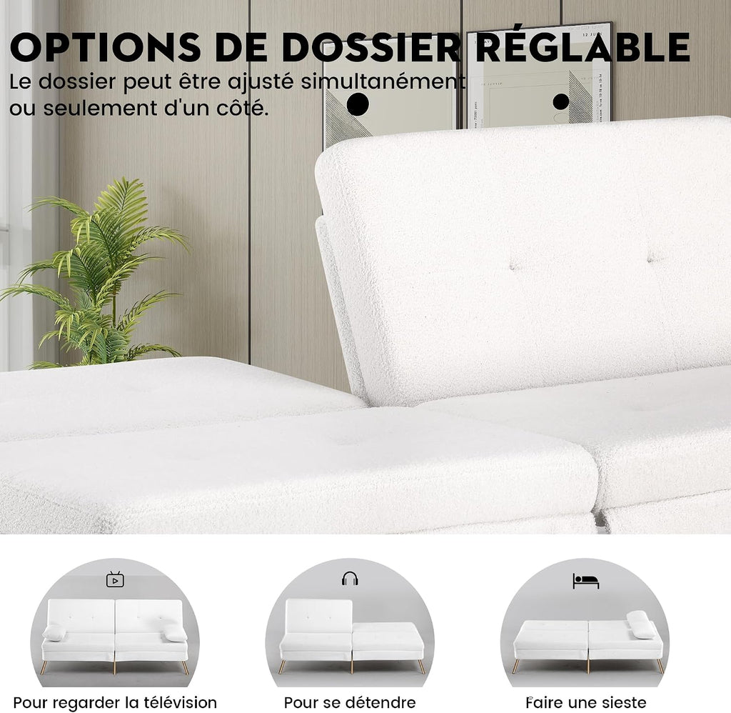 Canapé-lit convertible COMHOMA – 3 places – Tissu gris – Dossier ajustable