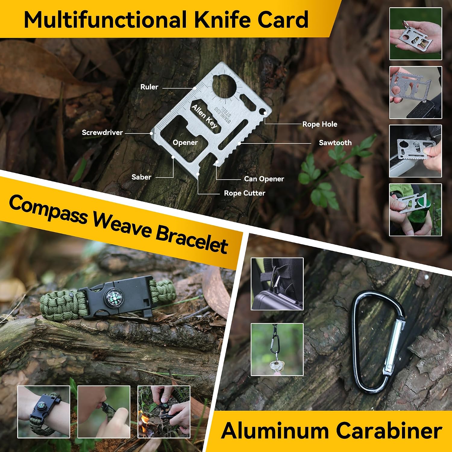 14-in-1 multifunctionele survivalset voor eerste hulp, outdoorsport, camping en bergbeklimmen, vuursteen, thermische deken, fluitje