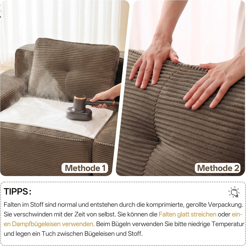 Canapé Modulable Cloud en Velours Côtelé – Assise Profonde, Convertible, Sans Montage