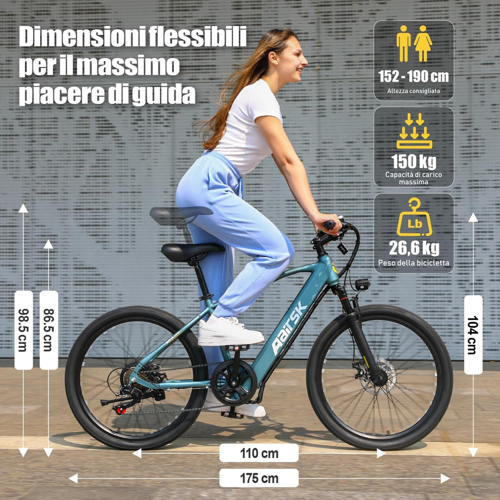 Elektrische fiets voor heren met 36 V 10 Ah accu, 7 versnellingen transmissie met lcd-display, 250 W motor en 25 km/u, lange afstand 80 km, 24/26 inch elektrische fiets voor volwassenen (26