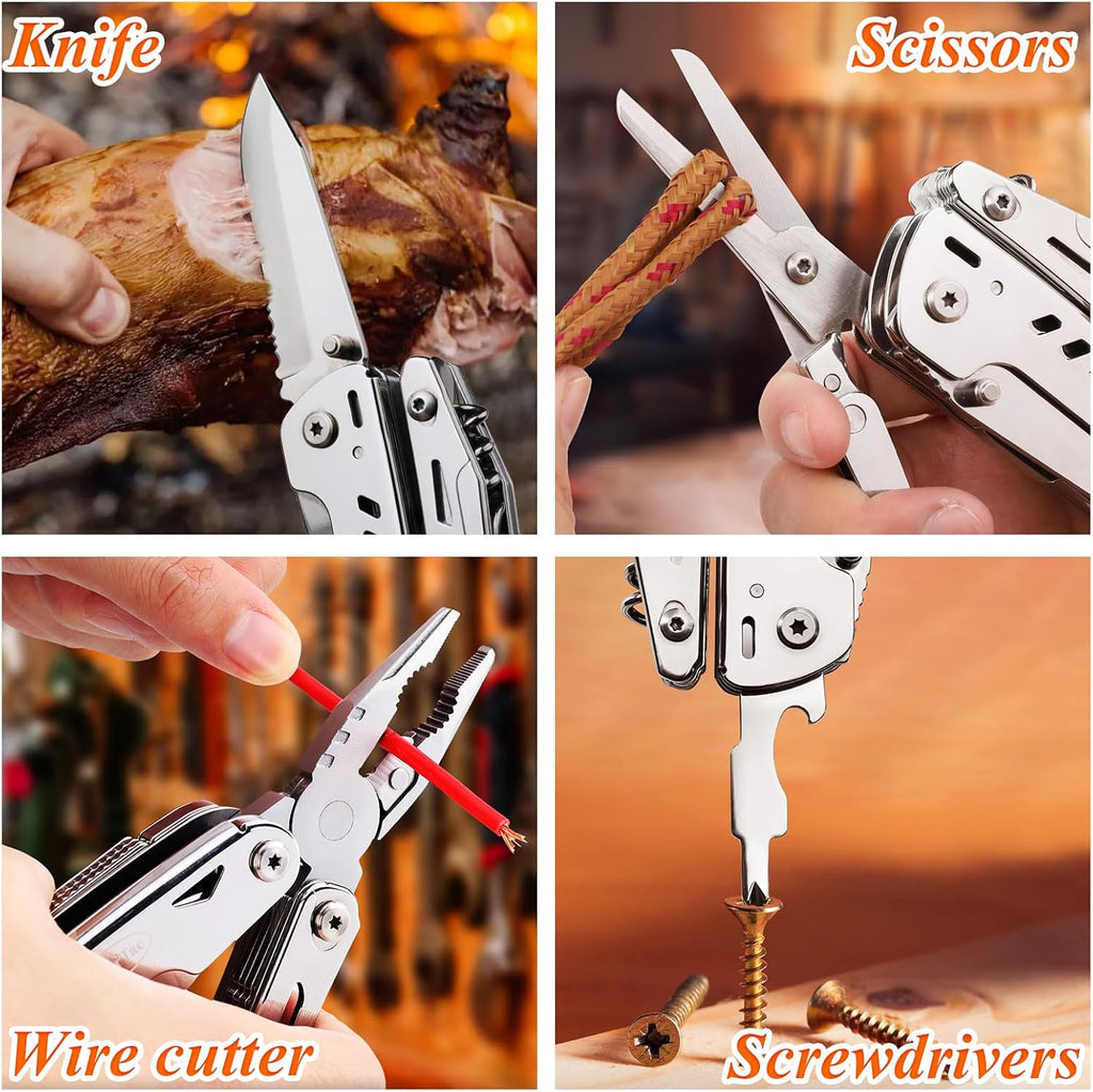 RoverTac Multitool zakmes tactisch survivalmes camping geschenken voor mannen papa echtgenoot 18 in 1 multi-tool mes tang schaar kurkentrekker 9-pack schroevendraaier