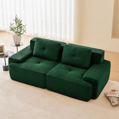 Canapé modulable en L Bladez – 3+1 places – Tissu côtelé kaki clair – Assise profonde