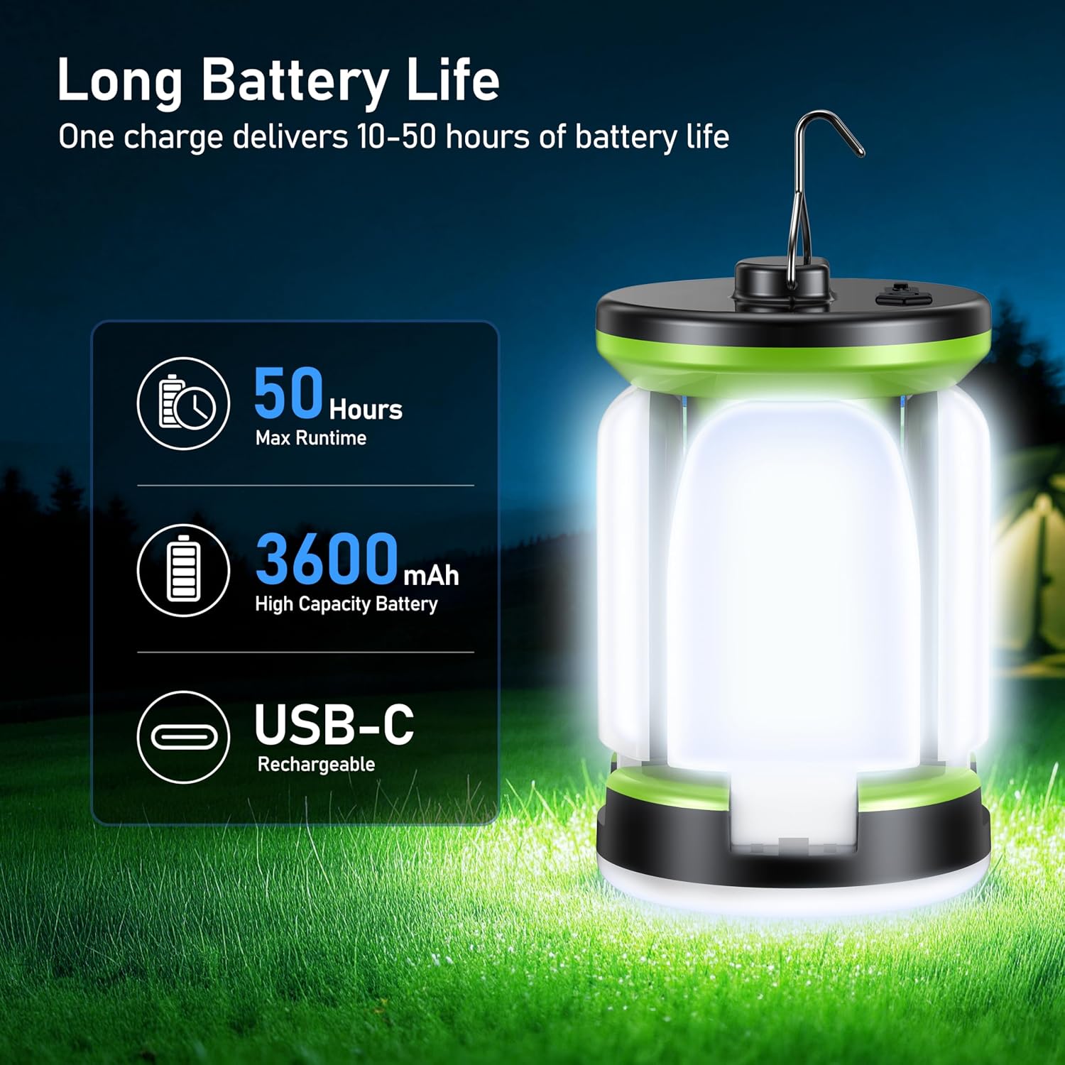 Blukar Campinglantaarn, oplaadbaar, 2000 lm, campinglamp, led, opvouwbaar, 7 verlichtingsmodi, 60 leds, superhelder, 10 uur batterijduur, draagbaar, voor vissen/stroomuitval, 2 stuks