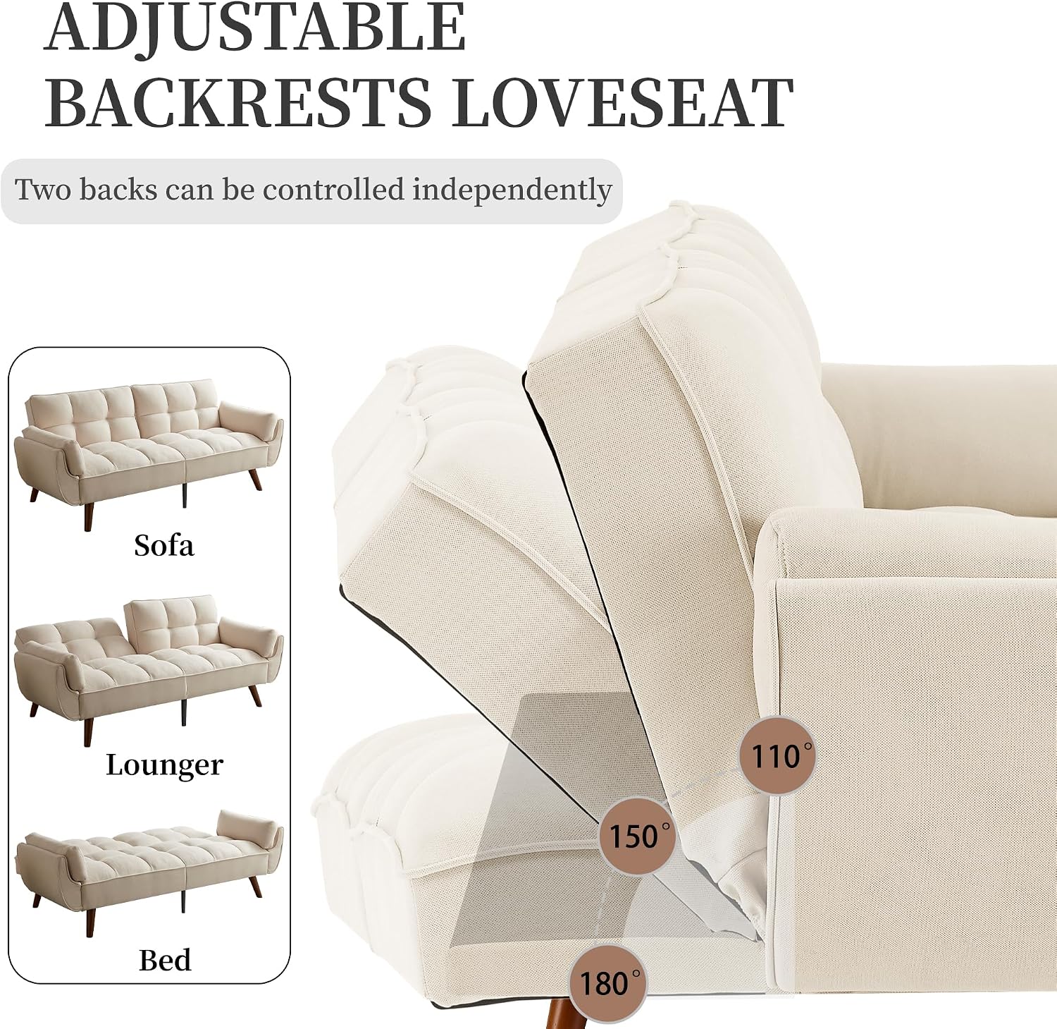 Canapé-lit convertible JIEXI – 3 places – Tissu gris – Dossier 3 positions – 170 cm