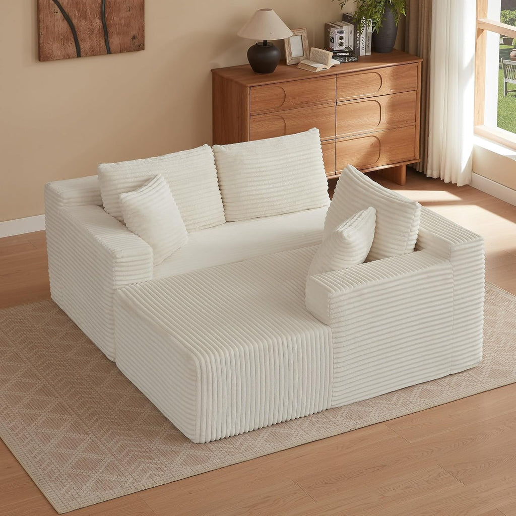 Canapé d'Angle Modulable 3 Places – Mémoire de Forme, Housse Lavable, Sans Montage | Blanc