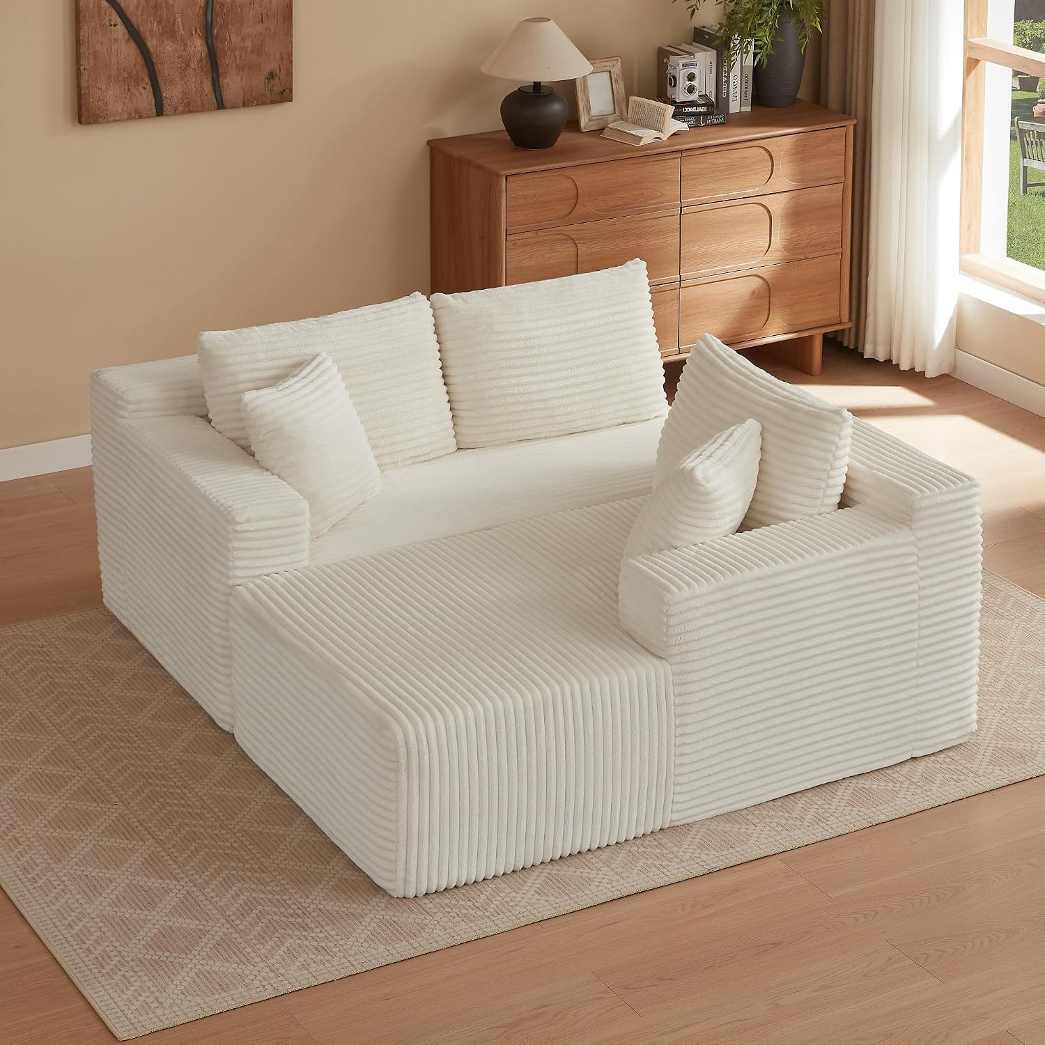 Canapé d'Angle Modulable 3 Places – Mémoire de Forme, Housse Lavable, Sans Montage | Blanc