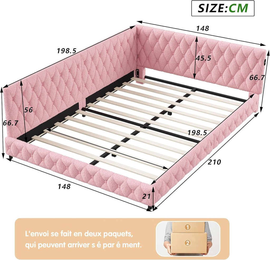 Canapé-Lit Convertible LKPOMI 2 Places — Velours Beige, Lit 180x200 cm