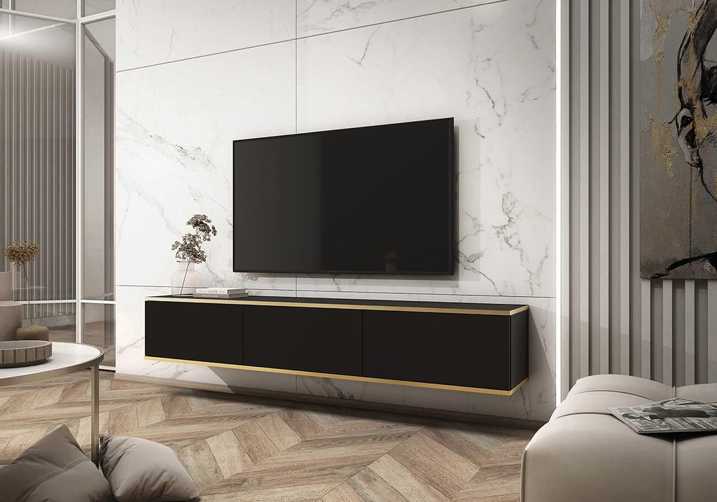 Meuble TV Mural Design | Ouverture Push-to-Open | 175 x 30 x 32 cm