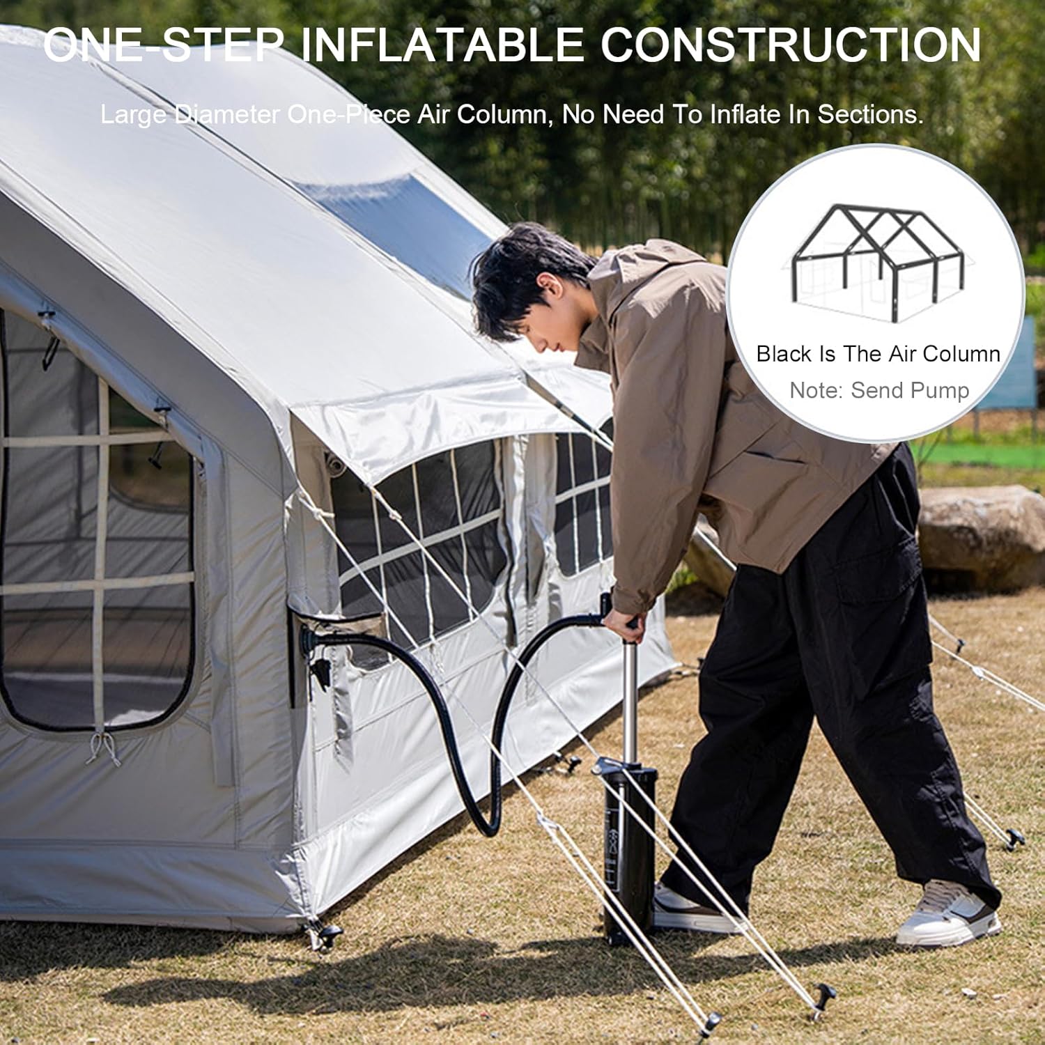 Tente de camping gonflable avec pompe – Design multi-pièces pour toutes les saisons en famille en plein air