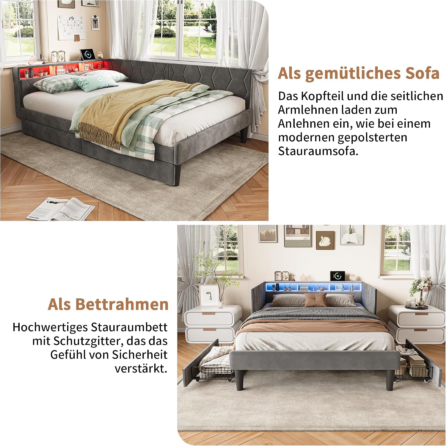 Canapé-Lit Convertible LKPOMI 2 Places — Velours Beige, Lit 180x200 cm