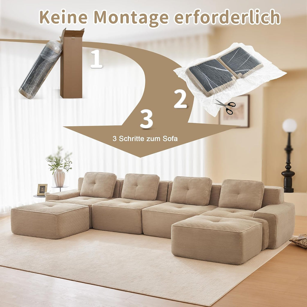 Canapé Modulable Cloud en Velours Côtelé – Assise Profonde, Convertible, Sans Montage