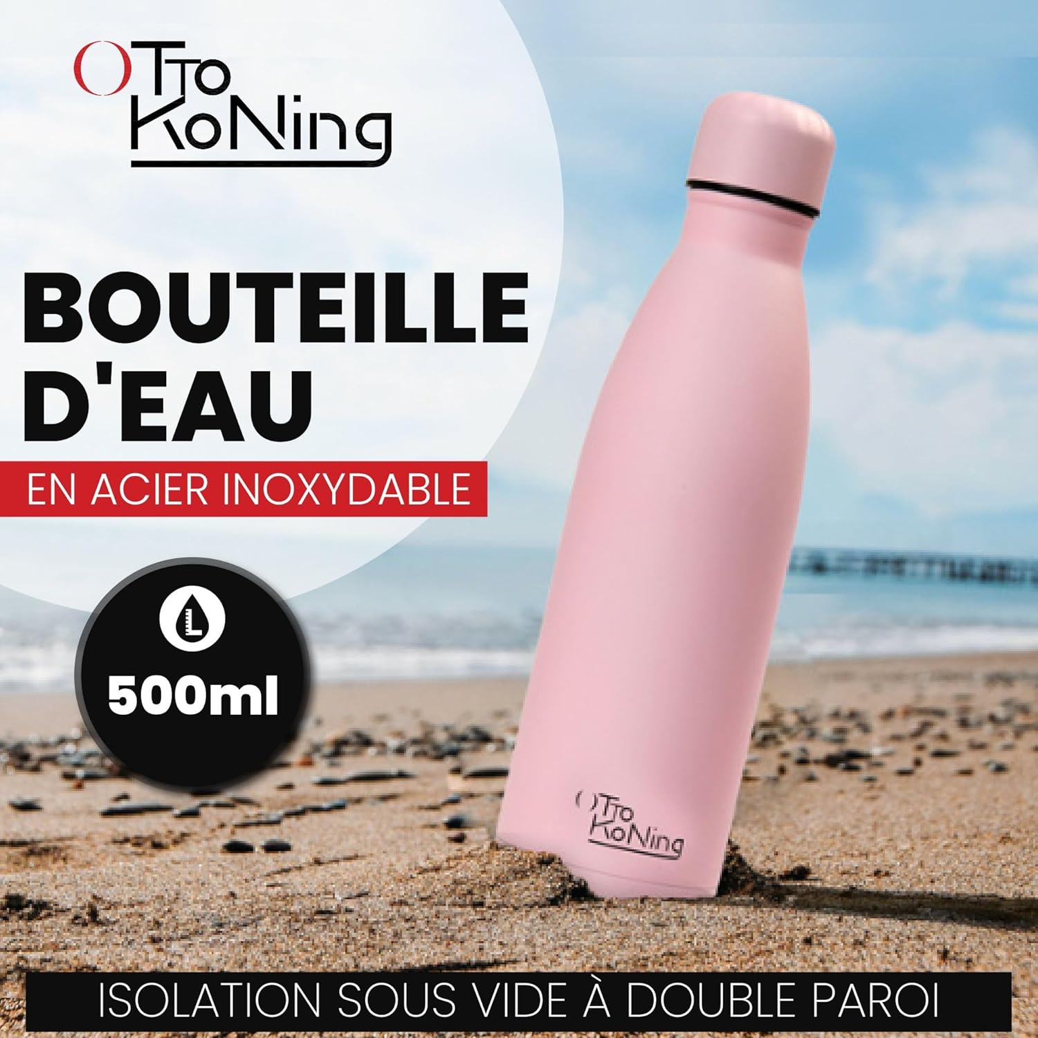 Otto Koning Insulated Water Bottle 500ml - Insulated Water Bottle Keeps Drinks Cold for 24 Hours and Hot for 12 Hours - Leak Proof Insulated Water Bottle BPA Free