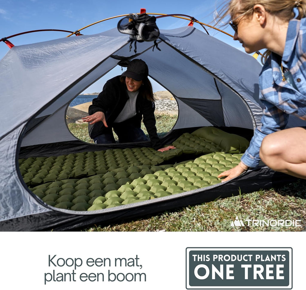 Trinordic campingmat uiterst lichte opblaasbare slaapmat met kussen, opvouwbaar opblaasbaar licht eenpersoonsbed, draagbaar luchtkussen, voor buiten, backpacken, wandelen, reizen