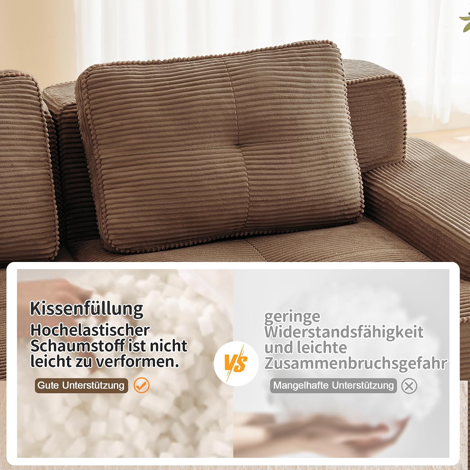 Canapé Modulable Cloud en Velours Côtelé – Assise Profonde, Convertible, Sans Montage