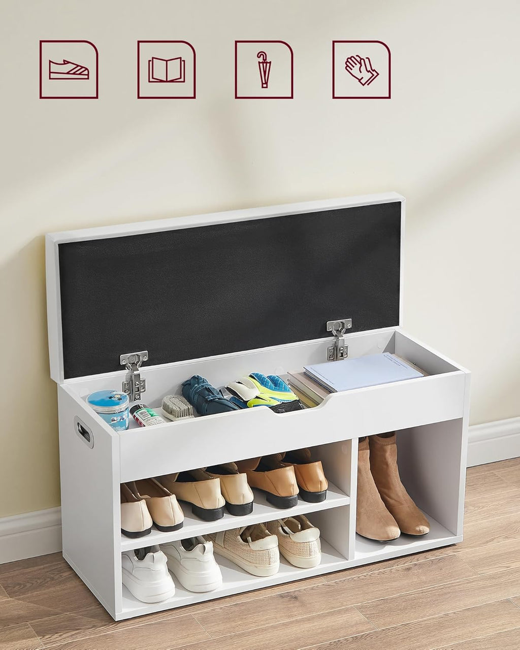 Banc à Chaussures Rembourré VASAGLE – Rangement 3 Compartiments, Style Vintage, 80 cm