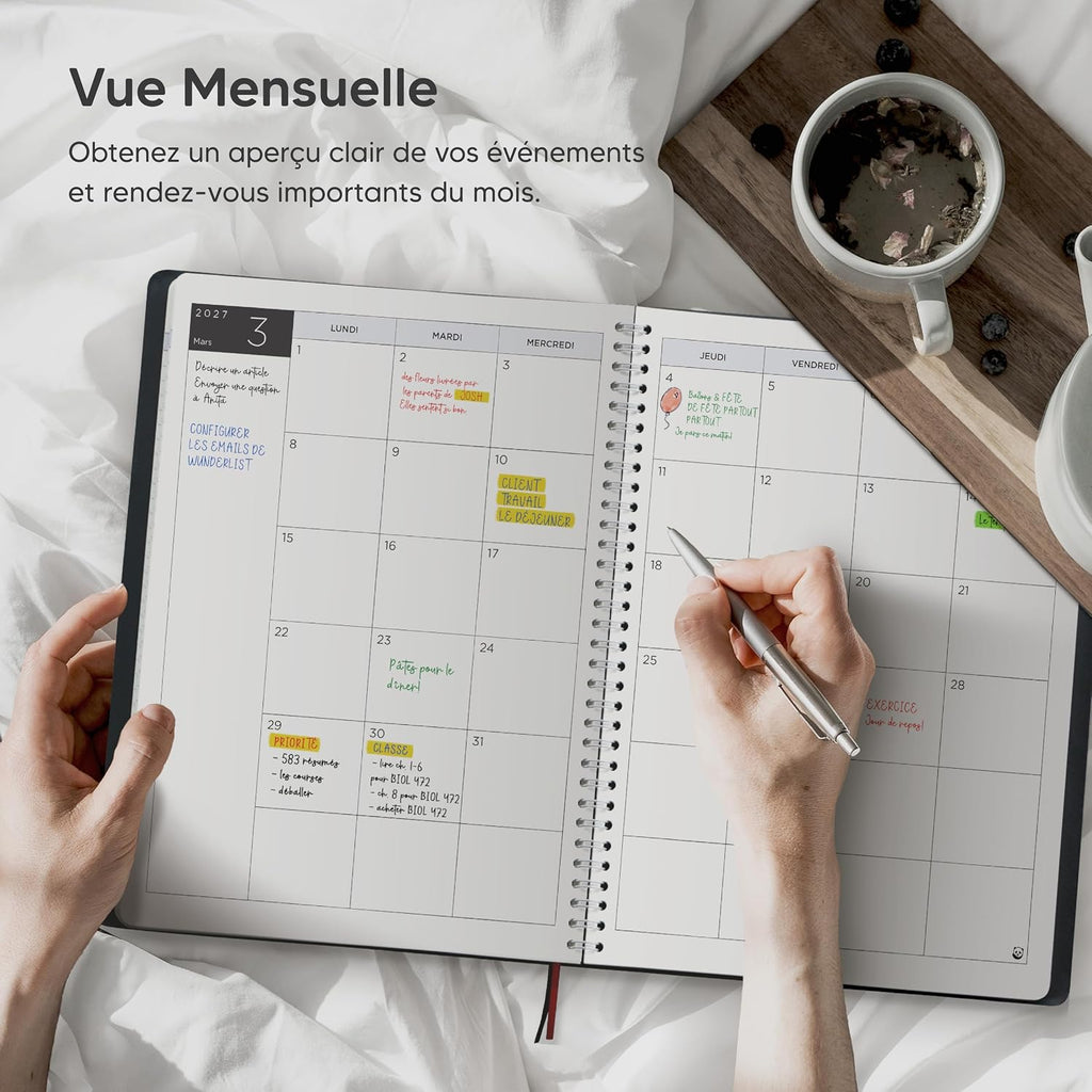 SmartPanda Agenda 2026 2027 – weekkalender – eenvoud inspireert productiviteit – zachte omslag, intervallen van 30 minuten – juli 2026 – augustus 2027 – A5, in het Frans