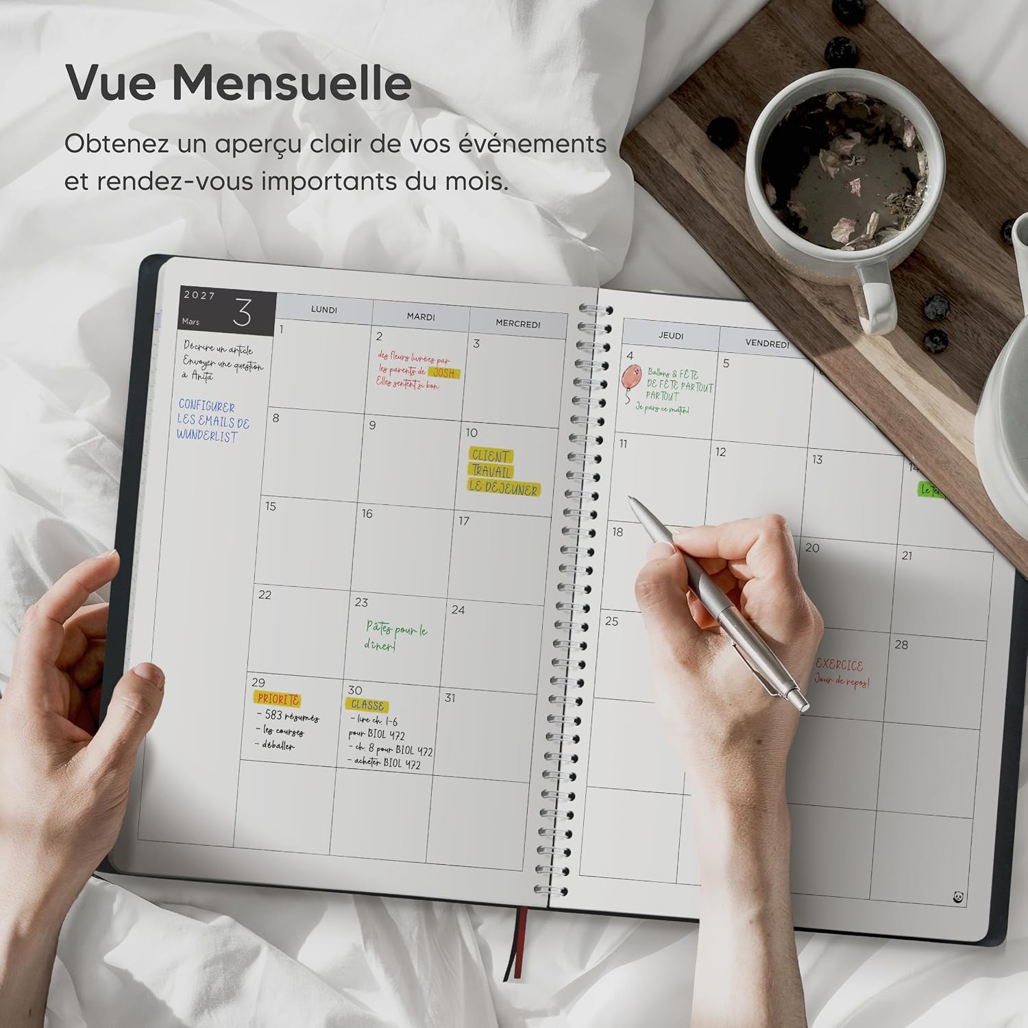 SmartPanda Agenda 2026 2027 – weekkalender – eenvoud inspireert productiviteit – zachte omslag, intervallen van 30 minuten – juli 2026 – augustus 2027 – A5, in het Frans