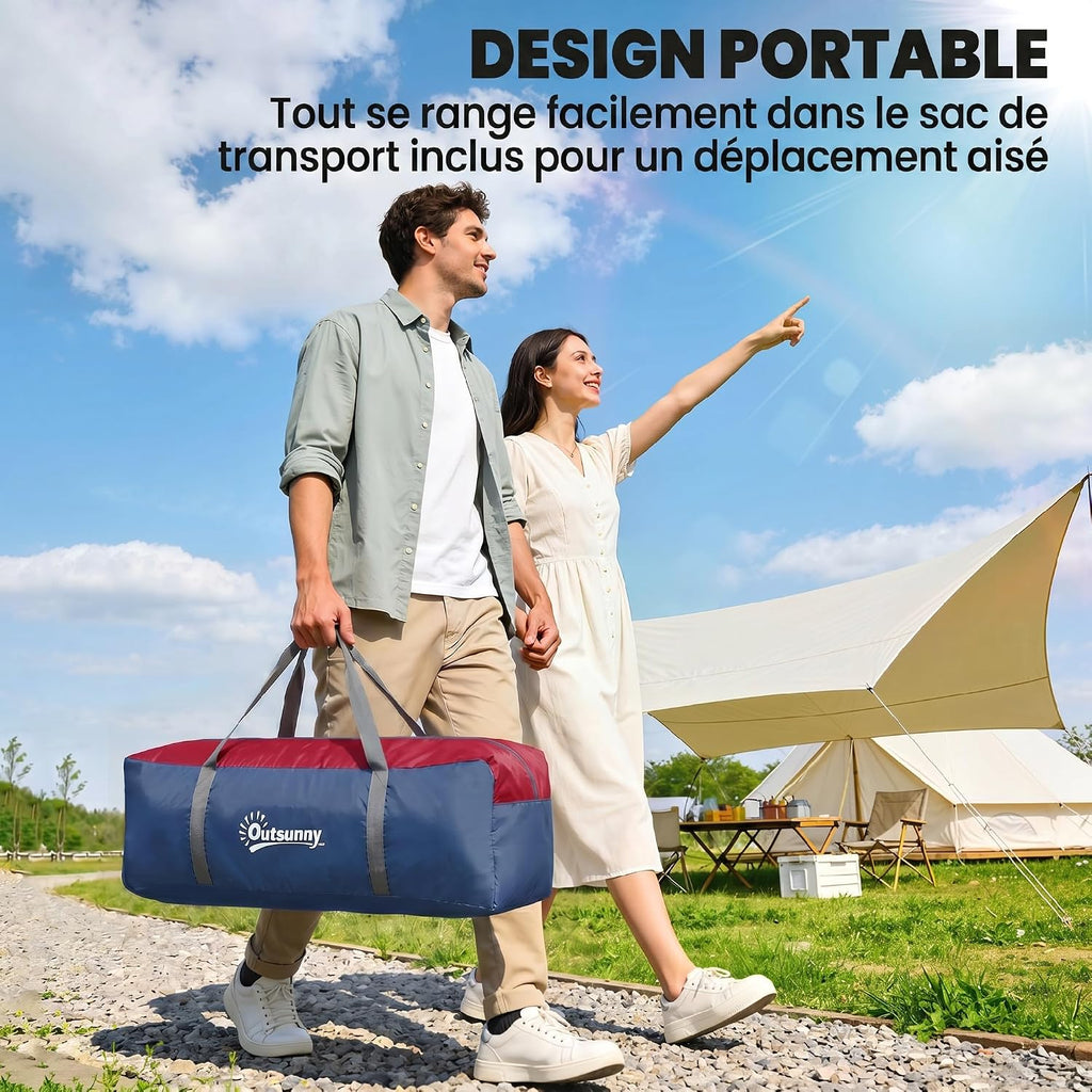 Outsunny Tente de Camping familiale 5-6 pers. - Tente Tunnel étanche légère ventilée Facile à Monter - Grande Porte + 3 fenêtres - dim. 4,55L x 2,2l x 1,8H m Fibre Verre Polyester Oxford