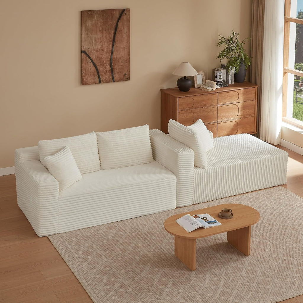 Canapé d'Angle Modulable 3 Places – Mémoire de Forme, Housse Lavable, Sans Montage | Blanc