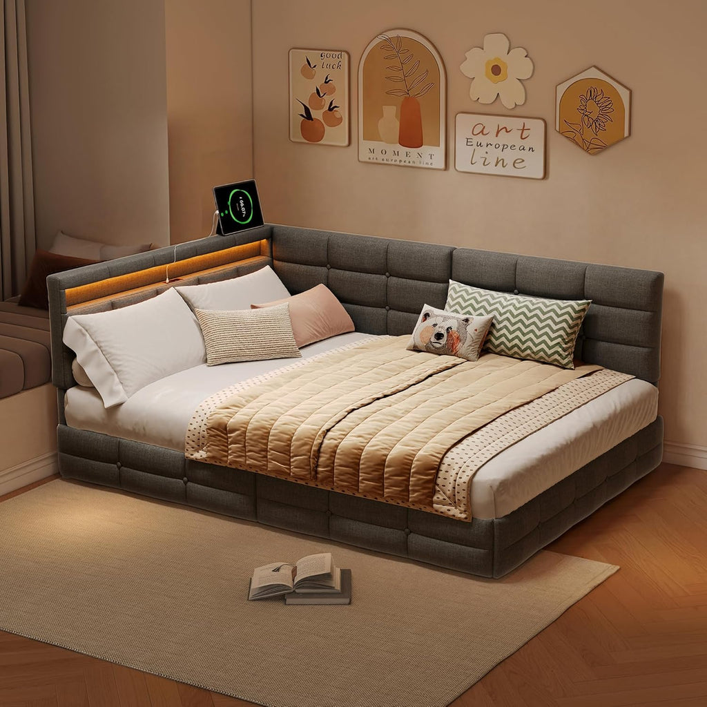 Lit Coffre 90x200 cm – Tête de Lit Rangement, Éclairage LED 16 Couleurs & Ports USB/USB-C