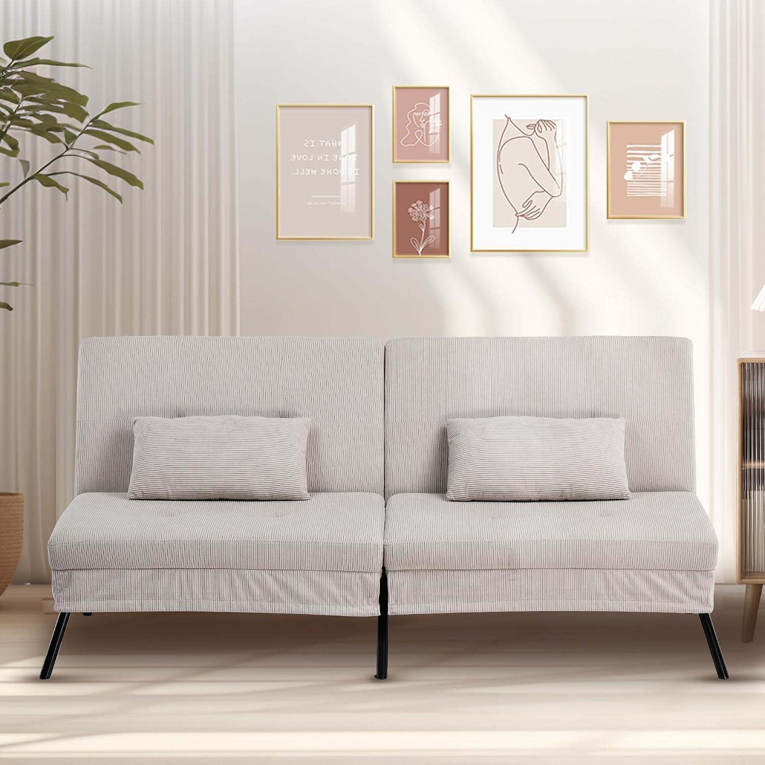Canapé-lit convertible COMHOMA – 3 places – Tissu gris – Dossier ajustable