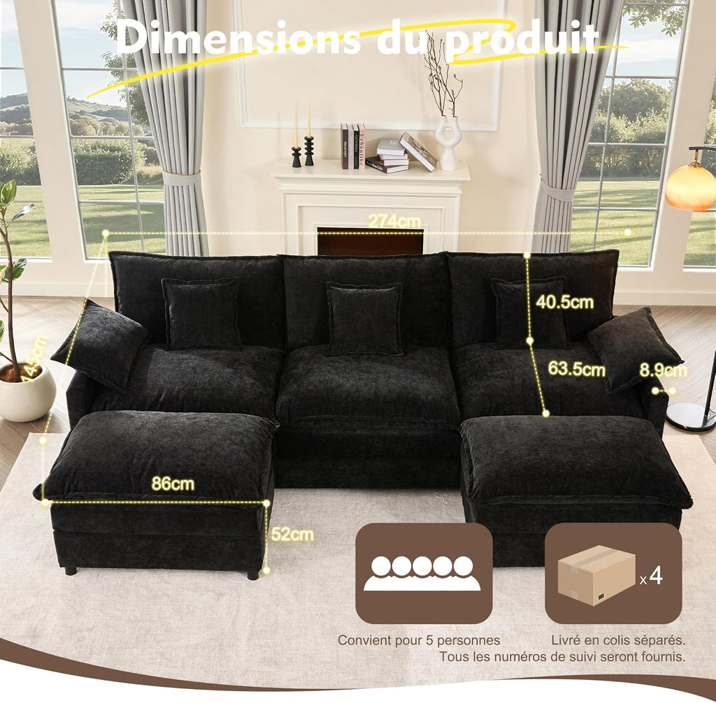 Canapé Modulable Litbird 3 Places — Velours Côtelé, Rose Pâle, Convertible