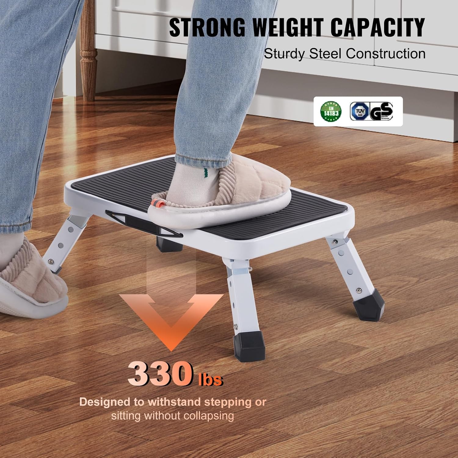VEVOR Ladder met 1 treden, capaciteit 150 kg, opvouwbare ladder van staal, 3 verstelbare hoogtes, draagbare trapladder voor peuters voor volwassenen, robuuste antislip trapladder voor kantoor, camper