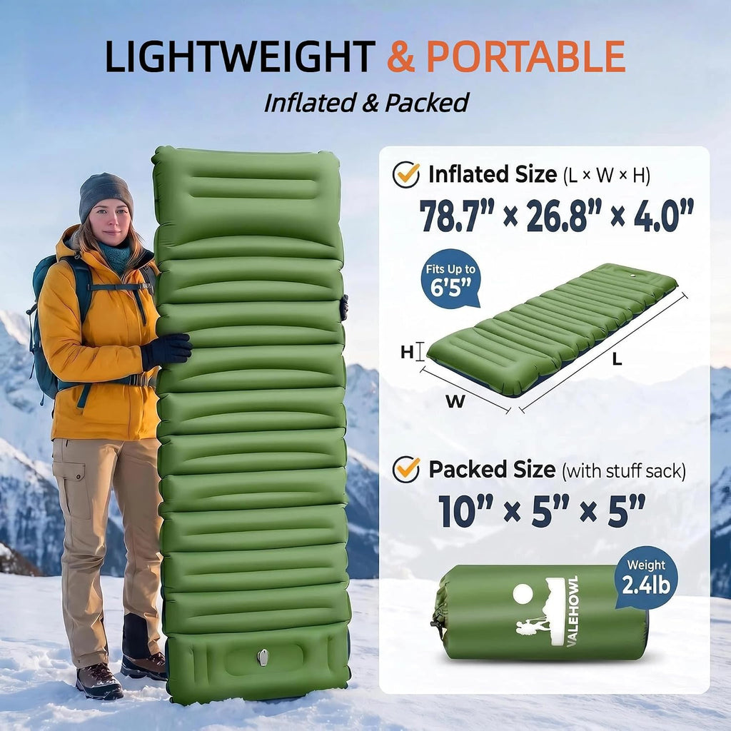800 g ultralicht opblaasbaar campingmatras, compacte slaapmat met geïntegreerde voetpomp voor tent, wandelen, buiten