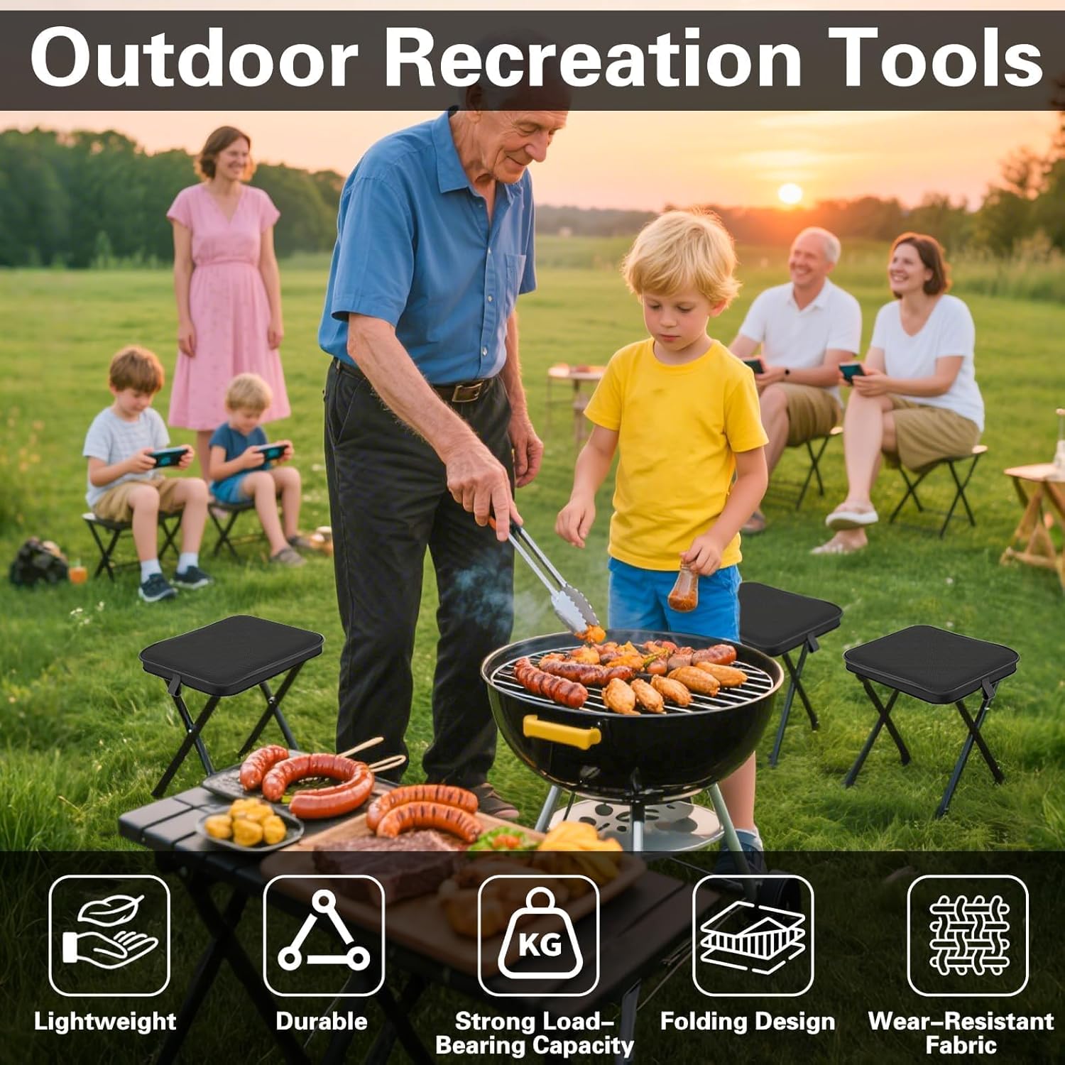Draagbare klapkruk, kleine draagbare opvouwbare kruk, outdoor klapkruk, opvouwbare campingstoel, opvouwbare kruk voor kamperen, wandelen, picknick (zwart)