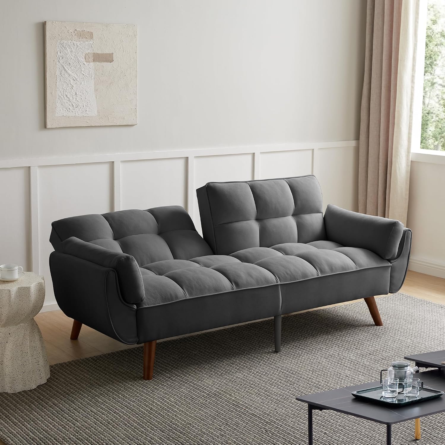 Canapé-lit convertible JIEXI – 3 places – Tissu gris – Dossier 3 positions – 170 cm