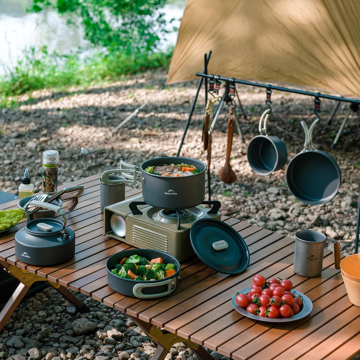 Naturehike 2-4 & 4-7 personen campingkookgerei set voor rugzakuitrusting – draagbare campingkoker en rugzakfornuis compatibel – campingaccessoires
